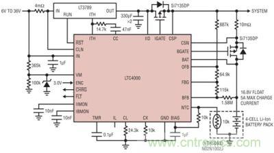 LTC4000 和 LTC3789：6V 至 36VIN、4 節 5A 鋰離子電池充電器