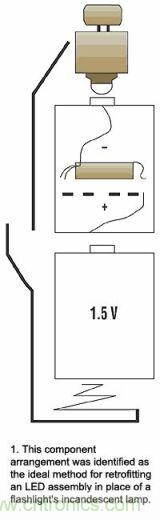 增壓電路在有兩節電池的手電筒中將代替的一節電池，LED裝置則代替白熾燈