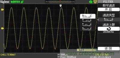 1KHz信號 ，打開數字濾波，測量值為1KHz