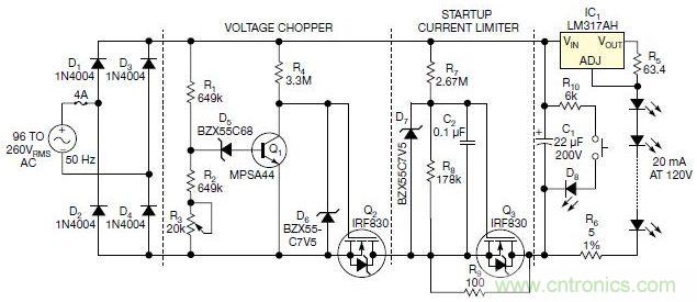 圖3：本電路通過嚴格控制開關的閥值，只提供剛剛足夠的LED電壓，從而提高效率