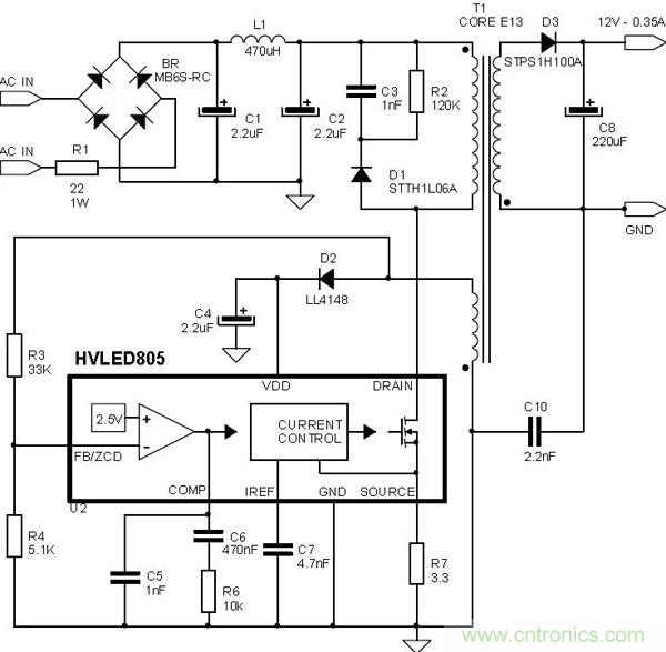 首個最簡單、器件最少的LED驅動電路設計