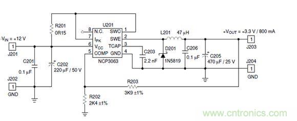 Buck電路應用實例-輸入9～12V，輸出3.3V 800mA電路