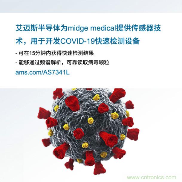 艾邁斯為midge medical提供傳感器技術，用于開發COVID-19快速檢測設備