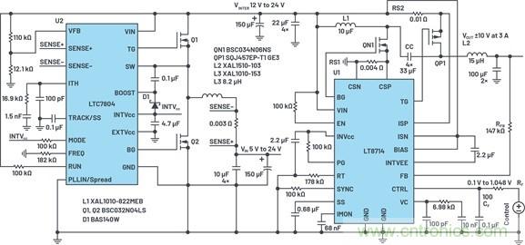 通過5 V至24 V輸入提供雙極性、雙向DC-DC流入和流出電流